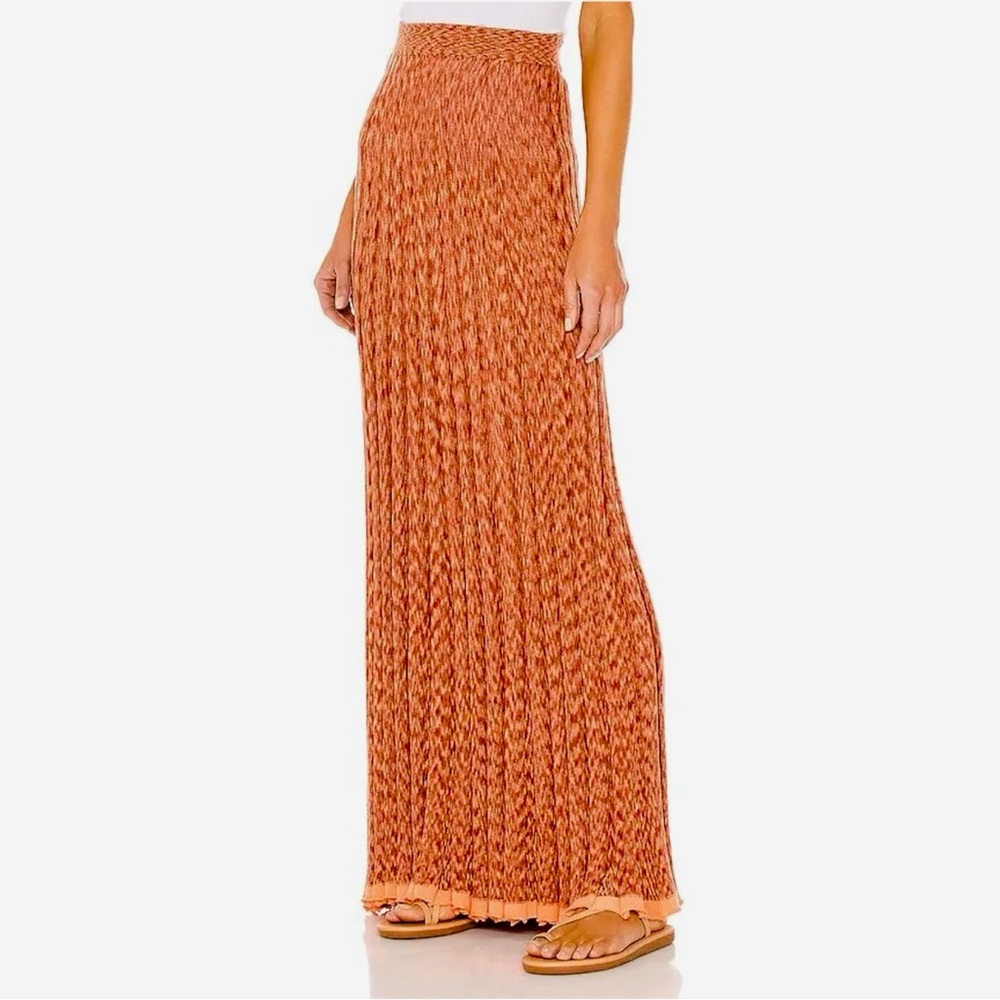 FREE PEOPLE Gold Coast Knit Maxi Skirt Amber Coral Orange & Peach Pleated